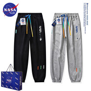 NASA BASE官方潮牌休閑褲男女款秋冬季青少年束腳大碼宇航員加絨長褲子男 JYF-G63宇航員-黑色+灰色 (春秋) XL （140-160斤）