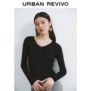 UR秋季新款女裝簡(jiǎn)約基礎百搭休閑修身V領(lǐng)針織衫UWB940008 正黑 S