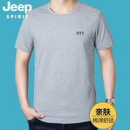 JEEP SPIRIT吉普休閑短袖t恤男圓領(lǐng)夏季薄款簡(jiǎn)約寬松半截袖體恤衫上衣0097 TS0097灰色 M碼建議120-140斤左右