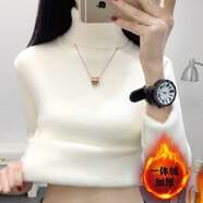 璦優(yōu)霏針織衫女秋冬新款一體絨高領(lǐng)毛衣女加絨加厚純色打底衫女保暖上衣 T3高領(lǐng) 米白色 XXXL建議135-145斤左右