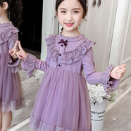 糊圖狗（HUTUGOU） 女童連衣裙新款洋氣蕾絲蓬蓬紗裙小女孩秋裝公主裙兒童裙子 紫羅蘭   160