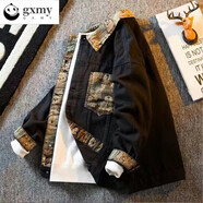 gxmy格子刺繡字母小香風(fēng)休閑外套男潮牌高街痞帥炸街牛仔夾克衣服男裝 2137黑色 XL