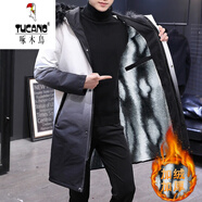 啄木鳥（TUCANO）潮流羽棉絨服男中長款派克服秋冬季加厚外套修身夾克男外套冬裝 8910花紋加厚白灰色 L