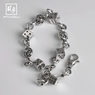 凡丘 CH克羅芯925銀十字架骰子手鏈歐美潮流朋克風(fēng)格個(gè)性潮人復古腕鏈 21cm款（適合手圍16-17cm）