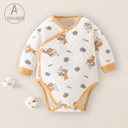 小豬唄睿新生寶寶包屁衣秋冬純棉睡衣寶寶夾棉打底內衣連體三角哈衣爬服春 姜黃松鼠夾棉雙層護肚 90