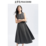 太平鳥女裝連衣裙圓領(lǐng)優(yōu)雅秋收腰長款傘裙氣質(zhì)無袖裙 灰色長款 L