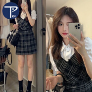 PMOG襯衫拼接格子連衣裙女夏季2024年夏季新款氣質(zhì)小眾設(shè)計(jì)假兩件裙子 654【黑色格子】假兩件連衣裙 L嗎【建議 105-115斤】
