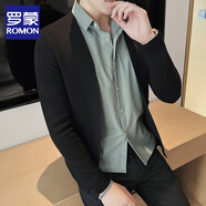 羅蒙（ROMON）男士假兩件針織衫2024春秋新款開(kāi)衫毛衣外套兩件套韓版潮打底衫男 綠色 XL