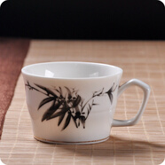 御壺堂陶瓷有耳茶辦公喝茶杯品茗杯帶柄小紫砂茶杯陶瓷功夫茶杯子小水杯 深紅色 黑竹羅紋杯