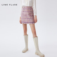 LIME FLARE【尖貨補(bǔ)單】萊茵福萊爾2024年春款法式格紋小香風(fēng)短外套小立領(lǐng) 玫粉色半身裙 155/76A/S