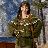 森女部落原創(chuàng)民族風(fēng)時尚流蘇吊帶毛衣設(shè)計感新款初秋女裝 毛衣（單件） 單件 S