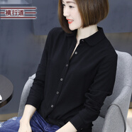 橫行道2024新款襯衫女裝上衣服休閑寬松外套長袖娃娃領(lǐng)韓版休閑襯衣 黑色 XL