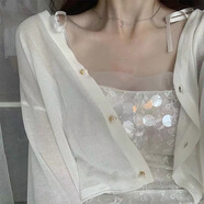 妙奕嘉冰絲開衫薄款女針織衫外搭夏季配長裙裙子披肩罩衫外套空調(diào)防曬衫 白色薄款山茶花紐扣開衫 均碼