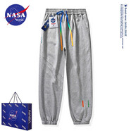 NASA BASE官方潮牌休閑褲男女款秋冬季青少年束腳大碼宇航員加絨長褲子男 JYF-G63灰色(春秋款) 7XL （260-280斤）