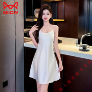 貓人（MiiOW）冰絲吊帶睡衣女性感夏季睡裙春秋天薄款高級感美背寬松家居服 米白色- L 【適合95-110斤】