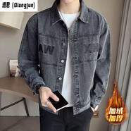 艫白新款春秋牛仔外套男士時(shí)尚休閑工裝夾克男上衣服 W104黑灰色【款】 加絨 XL