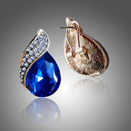 夢(mèng)君宸日韓流行寶藍色水滴寶石鑲鉆耳釘小資大耳環(huán)無(wú)耳洞耳夾 寶藍色白鉆耳釘 耳扣（穿孔）