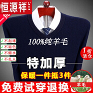 恒源祥純羊毛絨衫純羊毛毛衫毛衣男冬季加厚純半高領(lǐng)中年爸爸針織打底衫 上青 V 領(lǐng)純全100 L 175碼(適合140-160斤)純全100