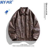 NY-MR潮牌美式復(fù)古啞光扎染皮夾克男士春秋季翻領(lǐng)上衣青少年情侶外套 DCZ-6538#棕色 XL