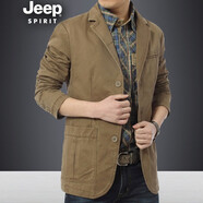 JEEP SPIRIT 吉普春秋冬新款休閑西服男裝純棉商務(wù)外套男士韓版中年大碼小西裝男 卡其色 XL