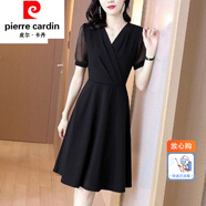 皮爾卡丹（pierre cardin）女裝黑色裙子女夏季2022新款氣質修身顯瘦a字連衣裙赫本風小 黑色 M 90-105斤