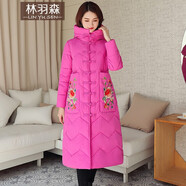 林羽森復(fù)古長(zhǎng)款棉衣女冬長(zhǎng)過膝加厚冬季棉服寬松中國(guó)風(fēng)女士唐裝棉襖 玫紅色 L（推薦105-120斤）