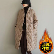 萌菲思300斤胖妹加肥加大碼女裝中長款棉服外套特大碼胖mm寬松顯瘦棉衣冬裝肥胖女人穿的衣服 卡其色 大碼2XL【建議200-300斤可穿】加肥加大外套