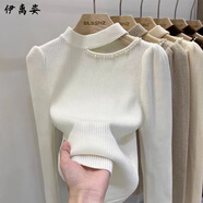 伊離姿鏤空針織衫女泡泡袖毛衣掛脖露肩洋氣獨(dú)特別致上衣半高領(lǐng)打底衫女 主圖色 3XL