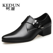 柯盾（KEDUN）春夏季真皮一腳蹬男士尖頭增高皮鞋英倫潮鞋男高跟正裝鞋子套腳 黑色 38