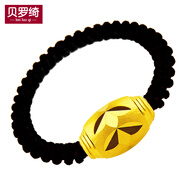 貝羅綺999足金黃金轉運珠戒指男女款本命年紅繩路路通金珠子情人七夕禮 黑繩 0.1-0.14克3*6mm