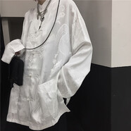 寫(xiě)璇（XIEXUAN）新中式國(guó)潮復(fù)古暗龍紋盤(pán)扣中國(guó)風(fēng)禪意襯衫夏季外套襯衣上衣男 白色 XL