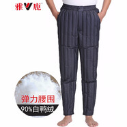 雅鹿中老年羽絨褲男士內(nèi)膽內(nèi)穿加厚加大碼修身高腰保暖寬松下裝 迷你藏青格（膝蓋全羽絨） 2XL (180)