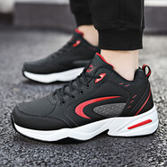 牧比尼冬季新款ins老爹鞋男韓版初中學(xué)生休閑運動(dòng)鞋小白鞋情侶跑步旅游 黑紅 35