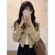 燕潯卡其色不規則短款外套女春秋季2025新款小個(gè)子夾克開(kāi)衫長(cháng)袖上衣 卡其色 XL -115-125斤拍