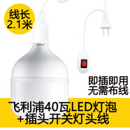 飛利浦  帶插頭開(kāi)關(guān)的led燈插座燈插電超亮帶線(xiàn)燈泡節能燈燈座 線(xiàn)長(cháng)2.1米含飛利浦40WLED燈泡白光 白
