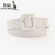 袋鼠（KANGAROO）韓版新款時(shí)尚糖果色包扣皮帶甜美裝飾方扣純色編織女士寬腰帶 白色 108cm