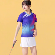 銳特斯丁羽毛球服套裝男女款短袖夏季運(yùn)動(dòng)訓(xùn)練衣服排球乒乓球衣比賽服定制 B181藍(lán)色+AK007白裙-女兩件套 2XL
