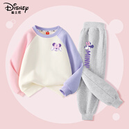 迪士尼寶寶迪士尼兒童套裝春季潮童裝洋氣運動(dòng)時(shí)尚百搭女童兩件套衛衣衛褲 迪調皮妮K粉紫+迪害羞米妮K灰 130