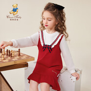 Classic Teddy精典泰迪女童連衣裙兒童公主裙純棉中小童學(xué)院風(fēng)長(cháng)裙 大紅 120 
