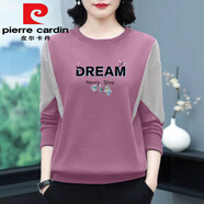 皮爾卡丹（pierre cardin）中年媽m媽薄款大尺碼衛(wèi)衣女裝春秋季長(zhǎng)袖圓領(lǐng)上衣40歲秋裝寬松遮 粉【DRE花】純100棉 XL 建議115-125斤