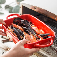 博為 日式芝士焗飯盤(pán)家用雙耳微波爐烤箱盤(pán)子長(cháng)方形烤盤(pán)陶瓷烘焙盤(pán) 10.5英寸 大號-