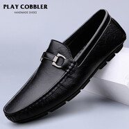 花花皮匠（PLAYCOBBLER）休閑豆豆鞋男新款真皮簡(jiǎn)約時(shí)尚懶人百搭一腳蹬套腳耐磨防滑駕車鞋 黑色 41