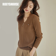 ROEYSHOUSE羅衣輕奢48.4%綿羊毛純色毛衣女秋裝新款彈力打底針織衫07141 橄欖棕 M
