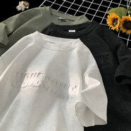 QGF學(xué)院風(fēng)260克棉重磅砂洗刺繡短袖T恤男女學(xué)生情侶半袖青少年體恤衫 DSA422-1-JF201 白色 2XL [建議135-150斤]