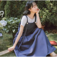 蘭威費(fèi)雷學(xué)院風(fēng)夏季背帶裙女韓版寬松中長款工裝吊帶長裙無袖連衣裙學(xué)生潮 藍(lán)色 L （105-115斤）