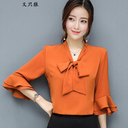 匹卡特（PIKATE）襯衫女春秋季女裝2023年韓版修身蝴蝶結(jié)新款職業(yè)裝女上衣內(nèi)搭襯衣 暗橘上衣 M