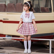 允橘1-13歲小女孩子夏天穿的小孩子女童夏裝jk全套小學生裙子兒童女百 JK短袖套裝粉色 140 建議身高130到140