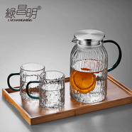 綠昌明涼水壺玻璃冷水壺樹(shù)紋水壺耐高溫加厚玻璃花果茶壺大容量涼白開(kāi)壺 涼水壺+2杯+1茶盤(pán) 1500ml