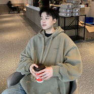 威覺重磅連帽衛(wèi)衣男春秋款2024新款寬松美式秋季男生秋冬加絨男款外套 綠色 XL碼（110斤-145斤）