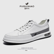 富貴鳥(niǎo)休閑鞋男鞋秋季白色板鞋百搭小白鞋系帶潮流皮面鞋子男QC 米灰FG48220117 42